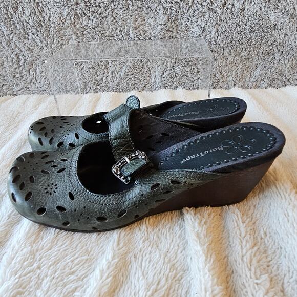 Bare Traps‎ Women's Gigi Leather Mary Jane Mules Clog Wood Heels Size 8.5M Green - Picture 3 of 6